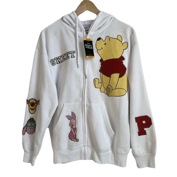NWT DISNEY Winnie The Pooh Women's Full Zip Sweatshirt Hoodie White Size M - Picture 1 of 13